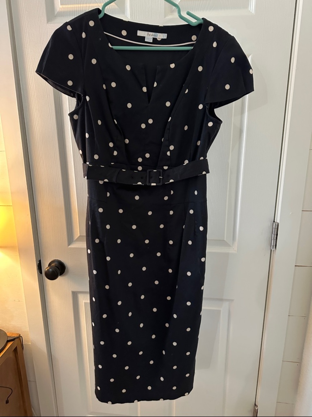Boden 8L. Polka Dot Belted Sheath Dress - Black/Cream